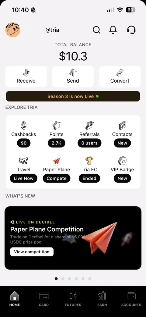 Home screen with the all-time cashback counter reading zero dollars